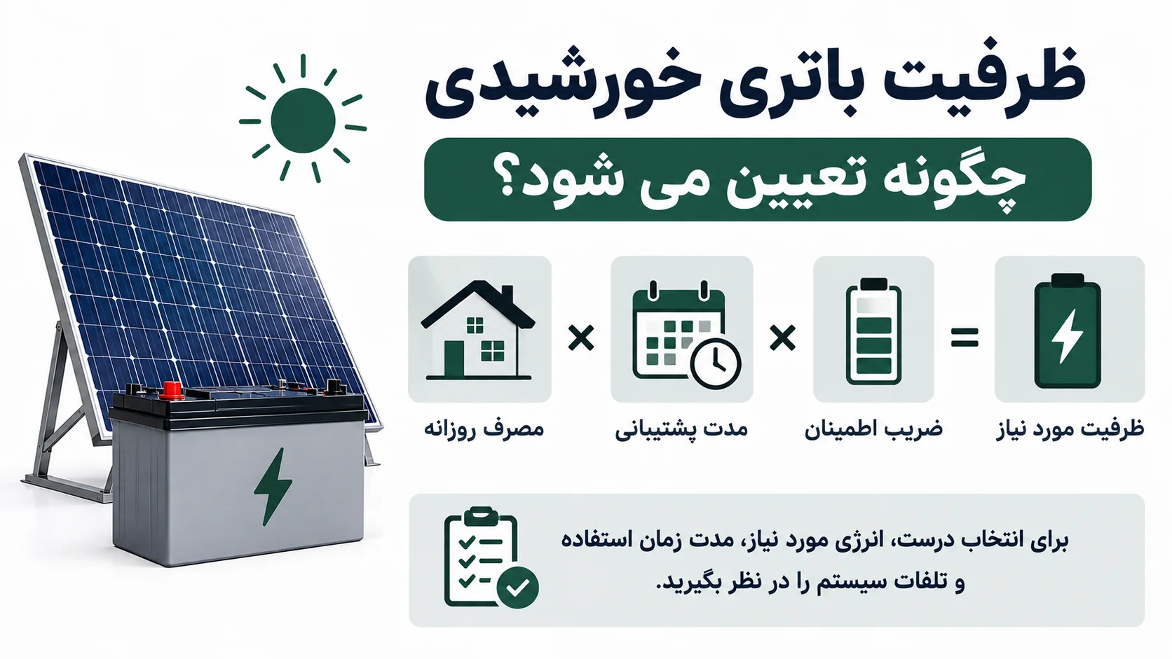 ظرفیت باتری خورشیدی چگونه تعیین می شود؟