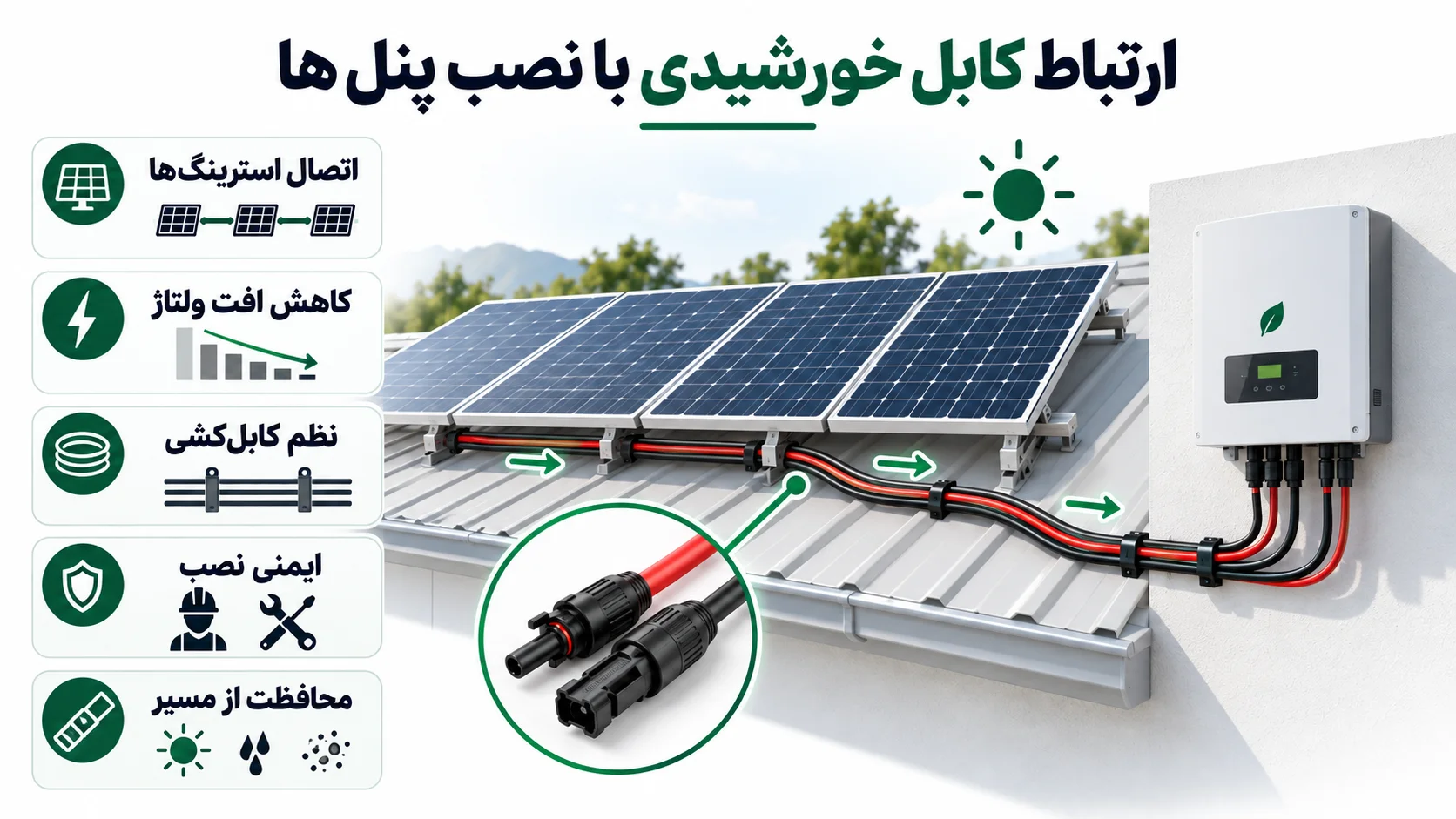 ارتباط کابل خورشیدی با نصب پنل_ها