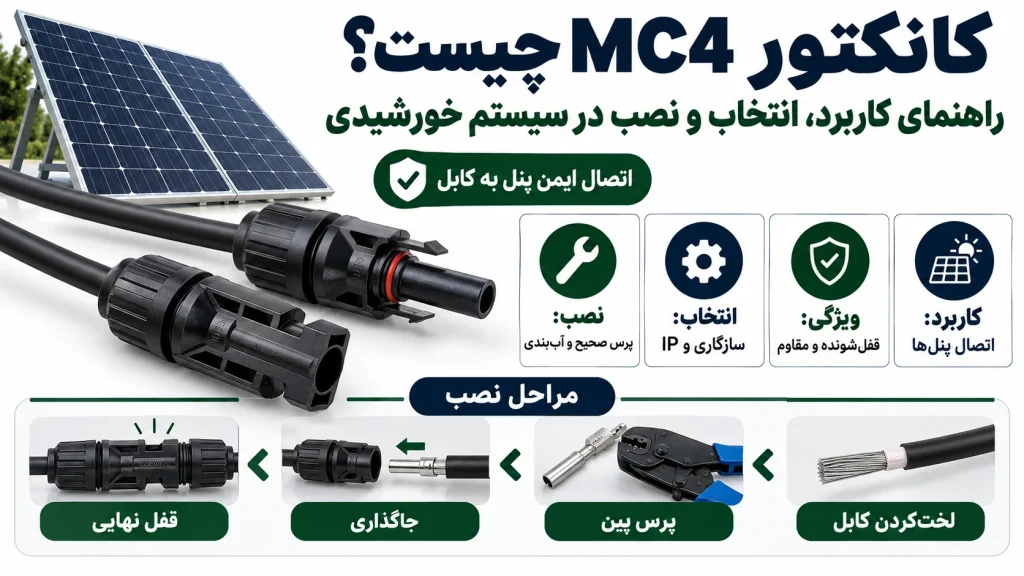 کانکتور MC4 چیست؟ راهنمای کاربرد، انتخاب و نصب در سیستم خورشیدی